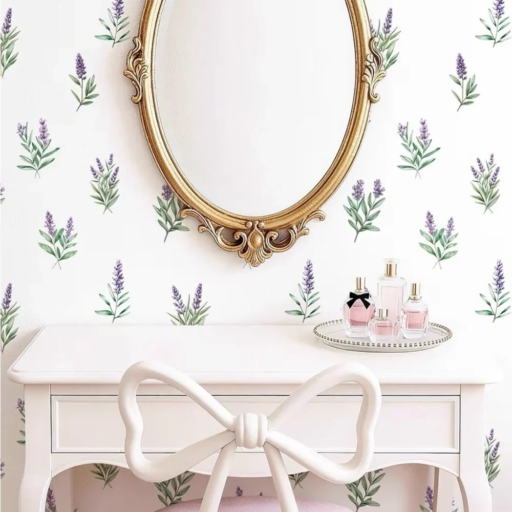 Lavender Sprig Wallpaper – Purple Floral Peel and Stick Wall Decor